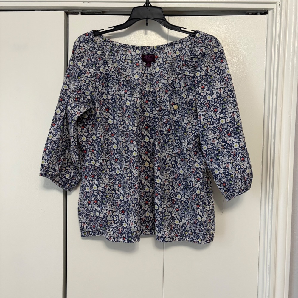 J.Crew Liberty Art Fabrics Floral Cotton Blouse Navy Blue 49793 Womens Small